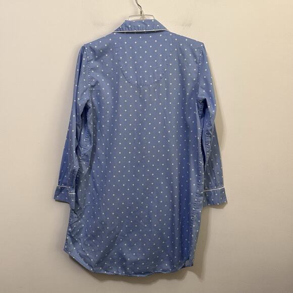 LRL Sleep Shirt M Blue Flannel Polka Dot Lauren Ralph Lauren Soft Logo Lounge - Picture 9 of 10
